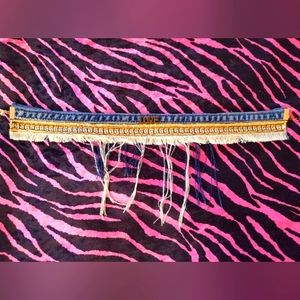 Y2k Boho Tribal Love Charm Frayed Denim Choker 90s Reworked distressed grunge